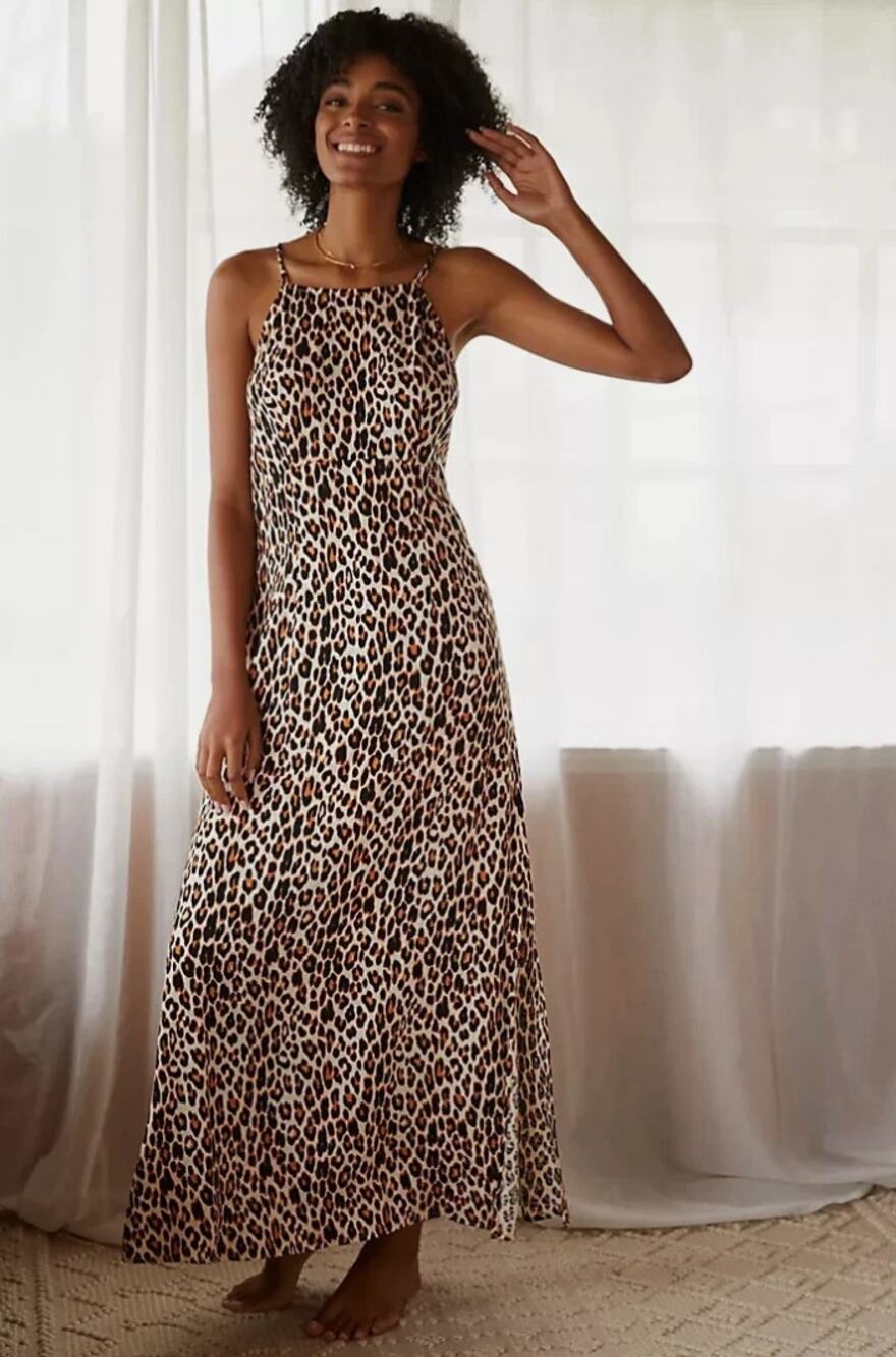 By Anthropologie THE LAUREL Sleep Maxi Dress in Leopard Print Viscose M NWT $128